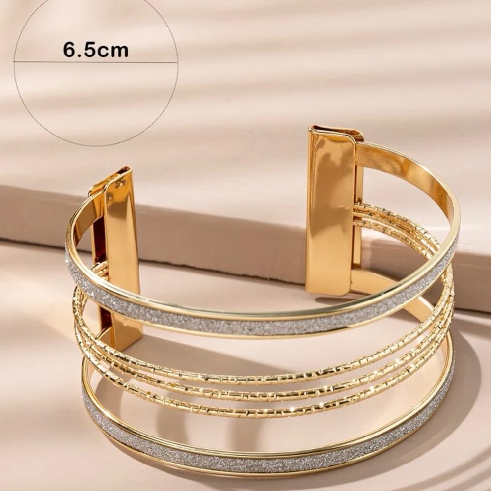 Glitter Detail Cuff Bangle Gold Bracelet For Women Wedding Party Gift - Picture 3 of 3